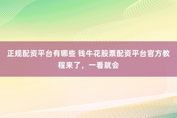 正规配资平台有哪些 钱牛花股票配资平台官方教程来了，一看就会